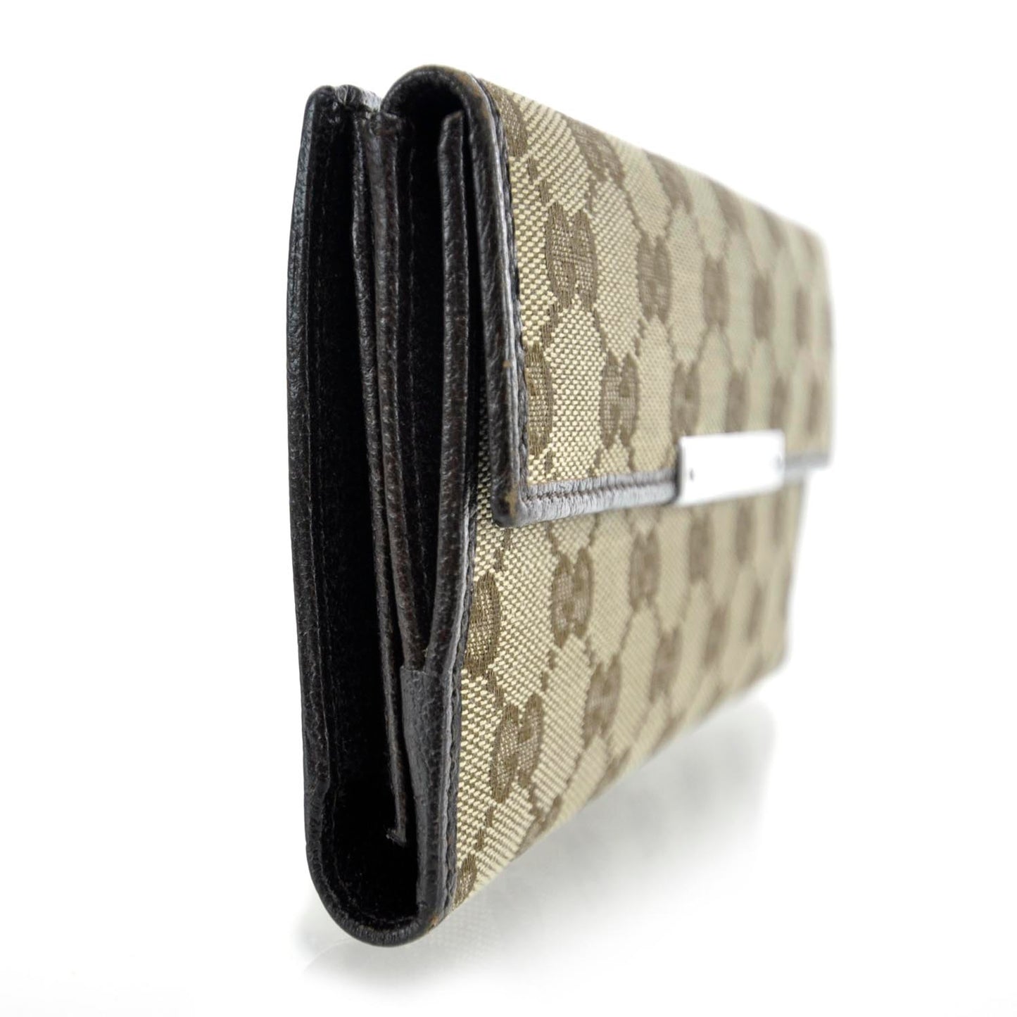 Monogram Metal Bar Continental Flap Wallet Beige Ebony Dark Brown