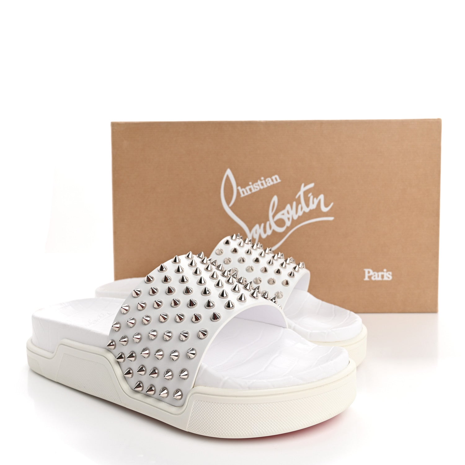Christian Louboutin Calfskin Donna Studded Pool Fun Platform Flat Slide Sandals 41 White 11 of 11