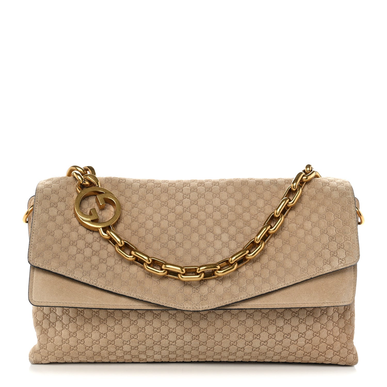 Gucci Micro GG Suede Large Chain Shoulder Bag Beige 1 of 10