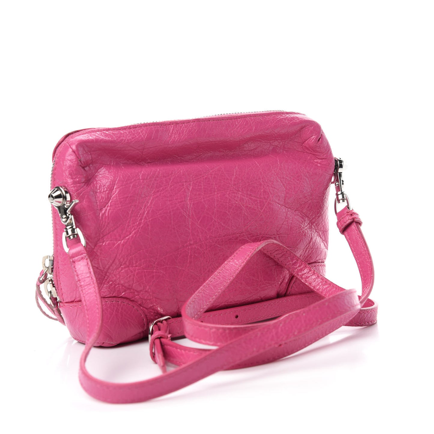 Agneau Arena Classic Silver Hardware XS Reporter Crossbody Rose Flamingo