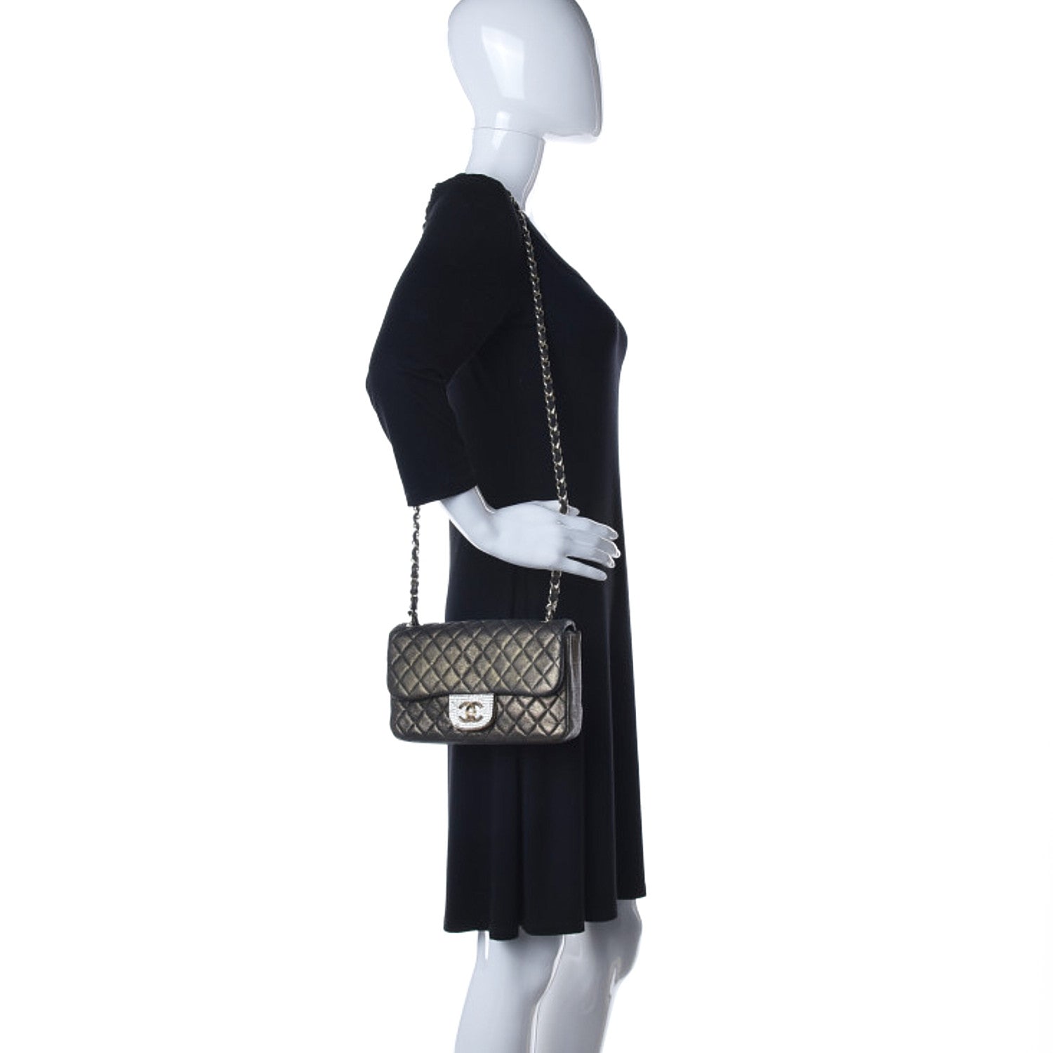 Chanel Iridescent Calfskin Quilted Crystal Mini Rectangular Flap Black Gold 2 of 11