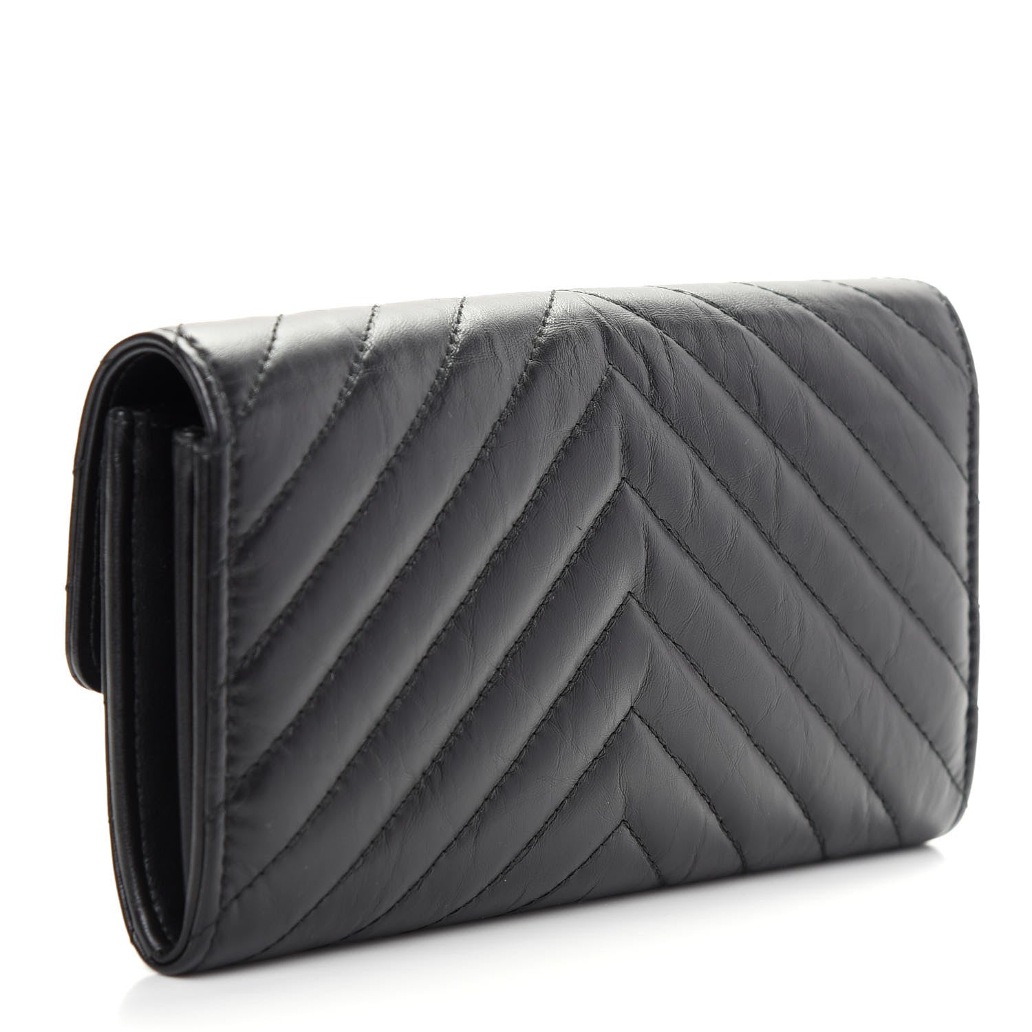 Chanel Aged Calfskin Chevron Quilted 2.55 Reissue Flap Wallet So Black 3 of 9