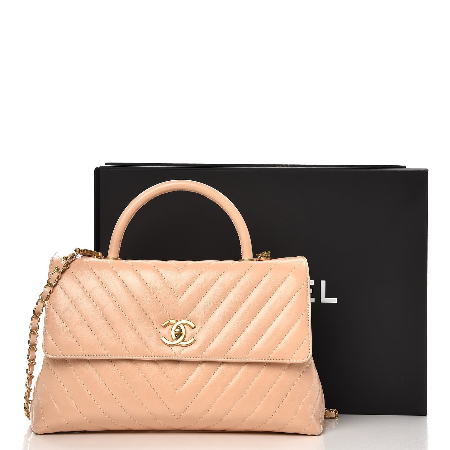 Calfskin Chevron Quilted Large Coco Handle Flap Light Beige