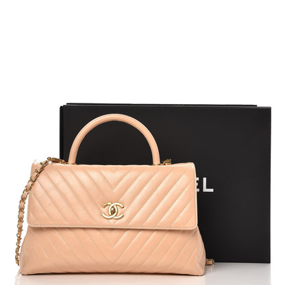 Chanel Calfskin Chevron Quilted Large Coco Handle Flap Light Beige 8 of 8