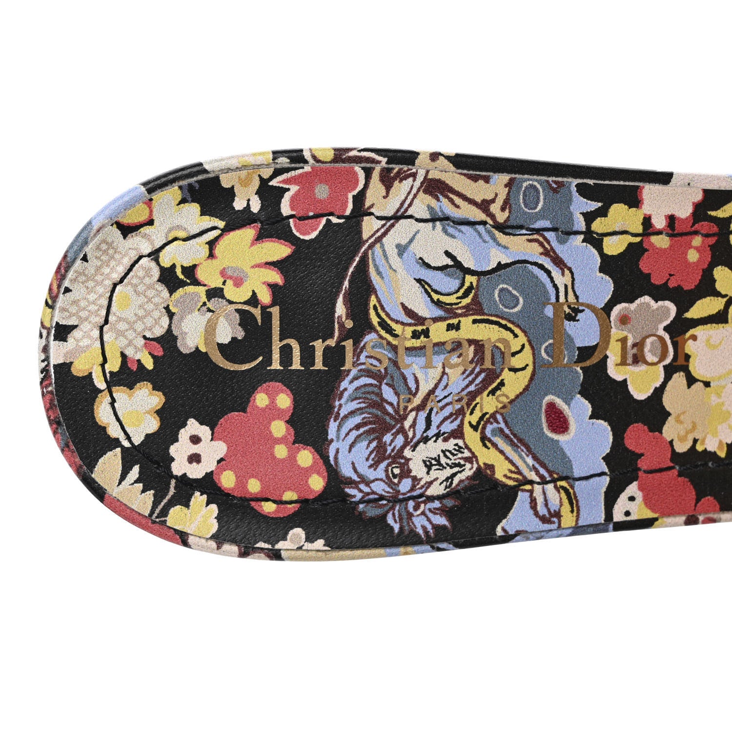 Christian Dior Canvas Toile de Jouy Pop Embroidered Dway 40mm Slide Sandals 37.5 Black Multicolor 7 of 8