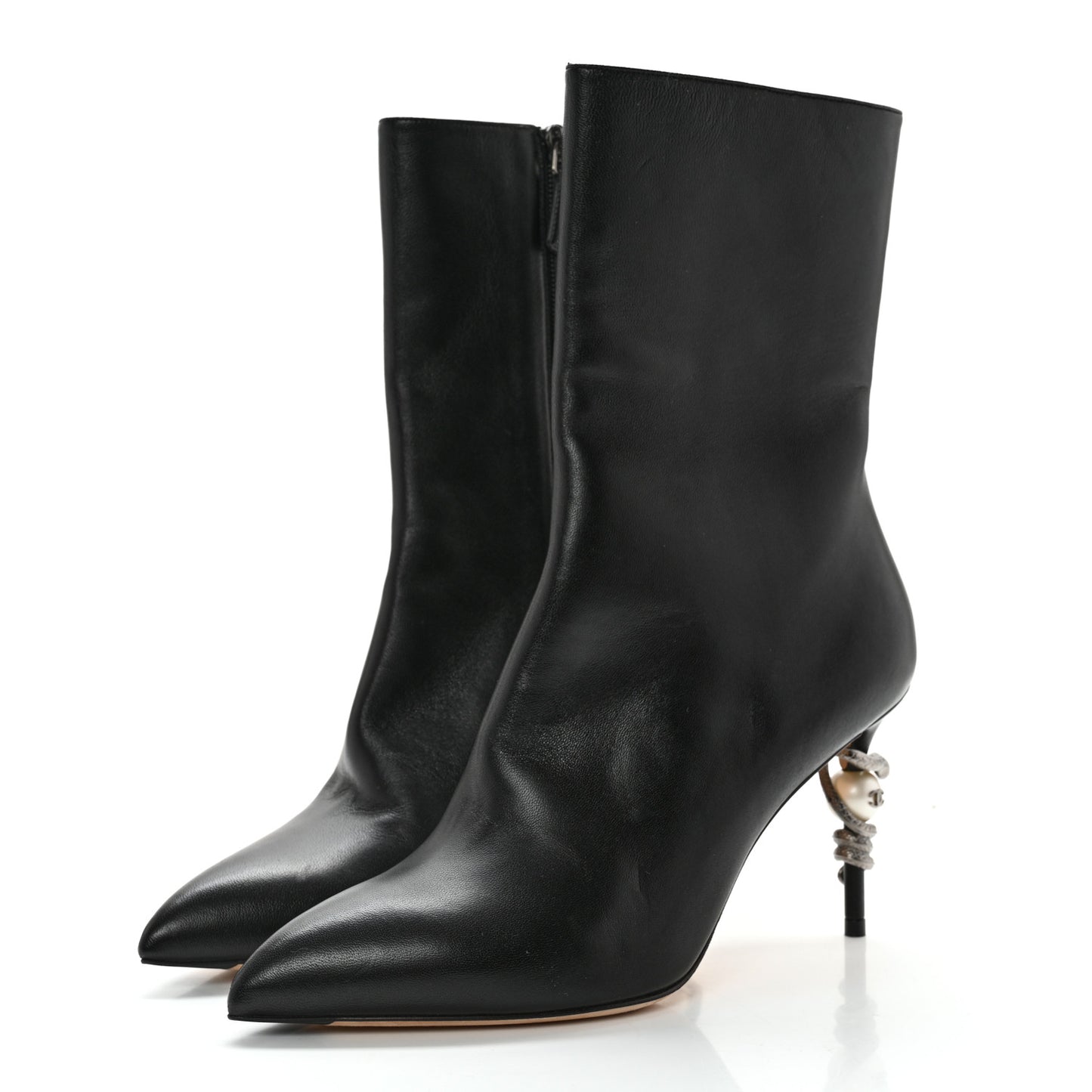 Lambskin Pearl Snake Ankle Boots 39 Black