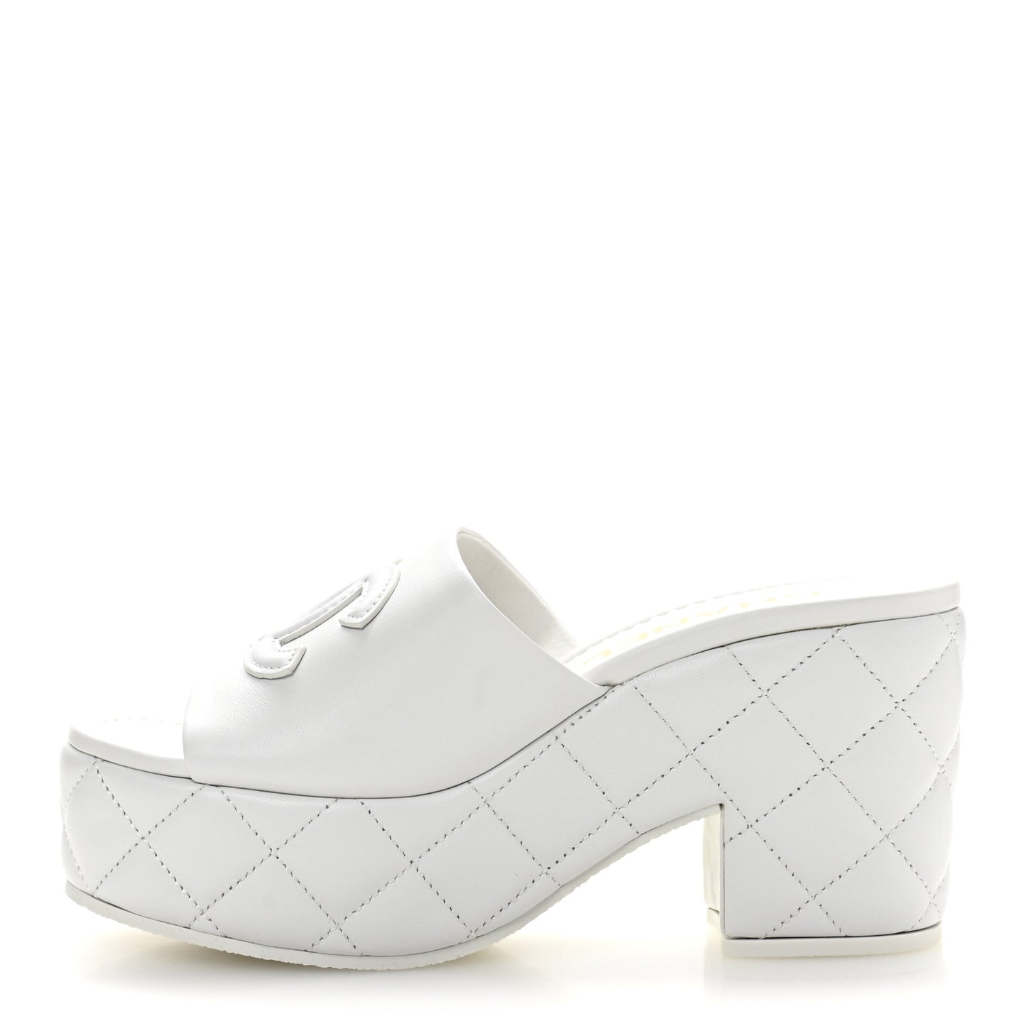 Lambskin Quilted CC Platform Mules 38 White