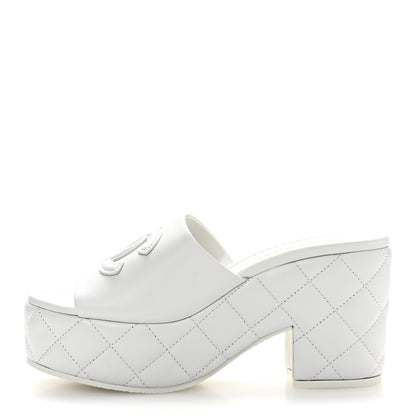 Chanel Lambskin Quilted CC Platform Mules 38 White 1 of 10