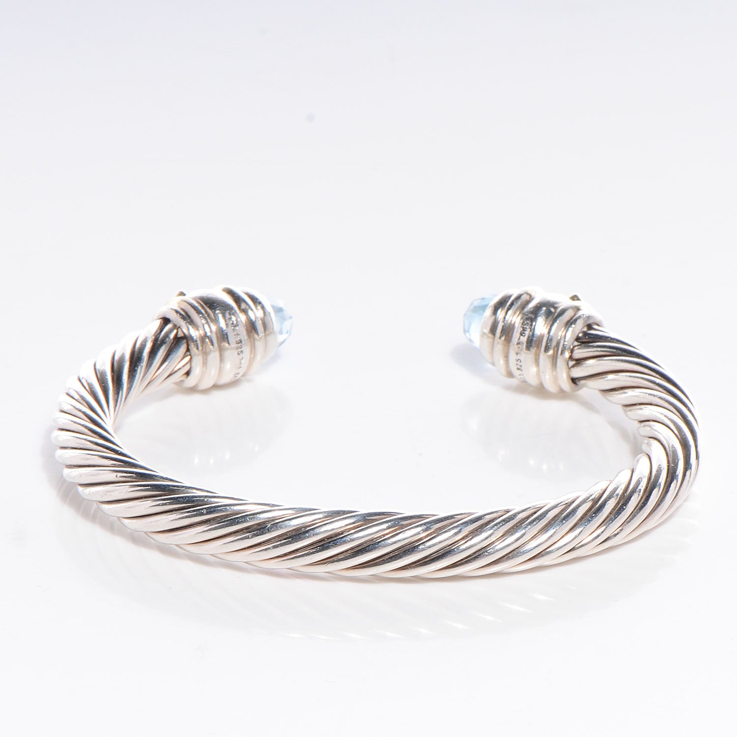 David Yurman Sterling Silver 14K Yellow Gold 7mm Blue Topaz Pink Tourmaline Renaissance Cable Bracelet 3 of 9