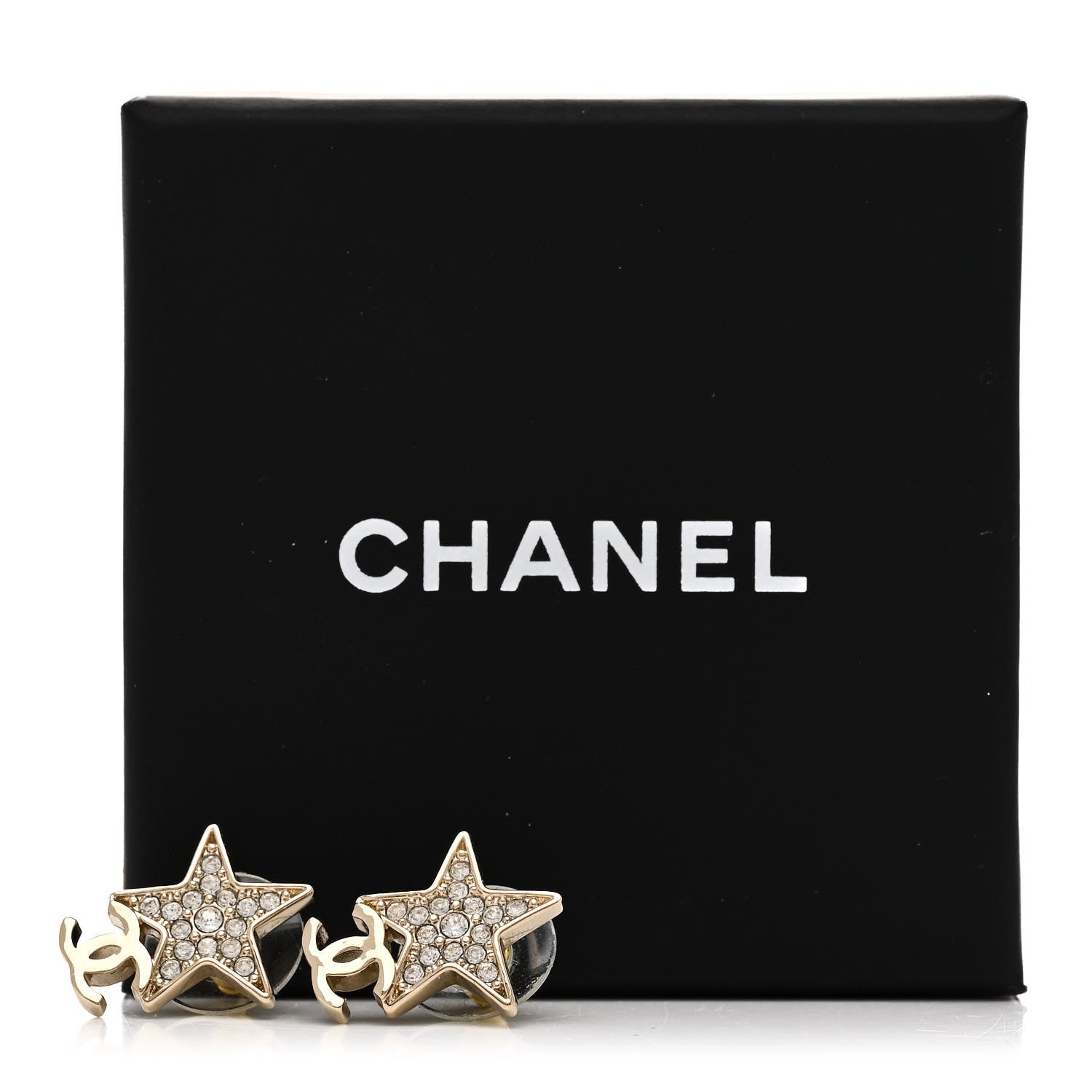 Chanel Metal Crystal CC Star Drop Earrings Gold 5 of 5