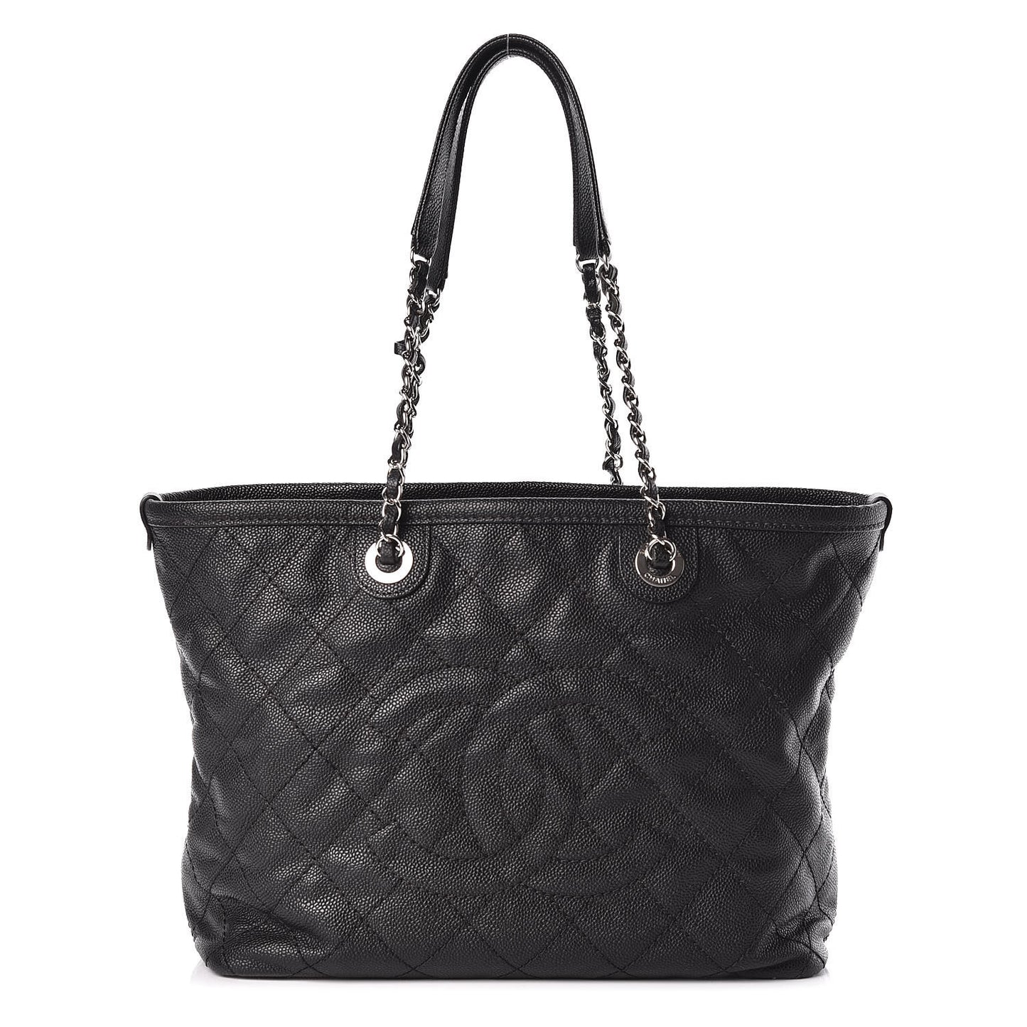 Grained Calfskin Quilted Small Daily Shopping Tote Black