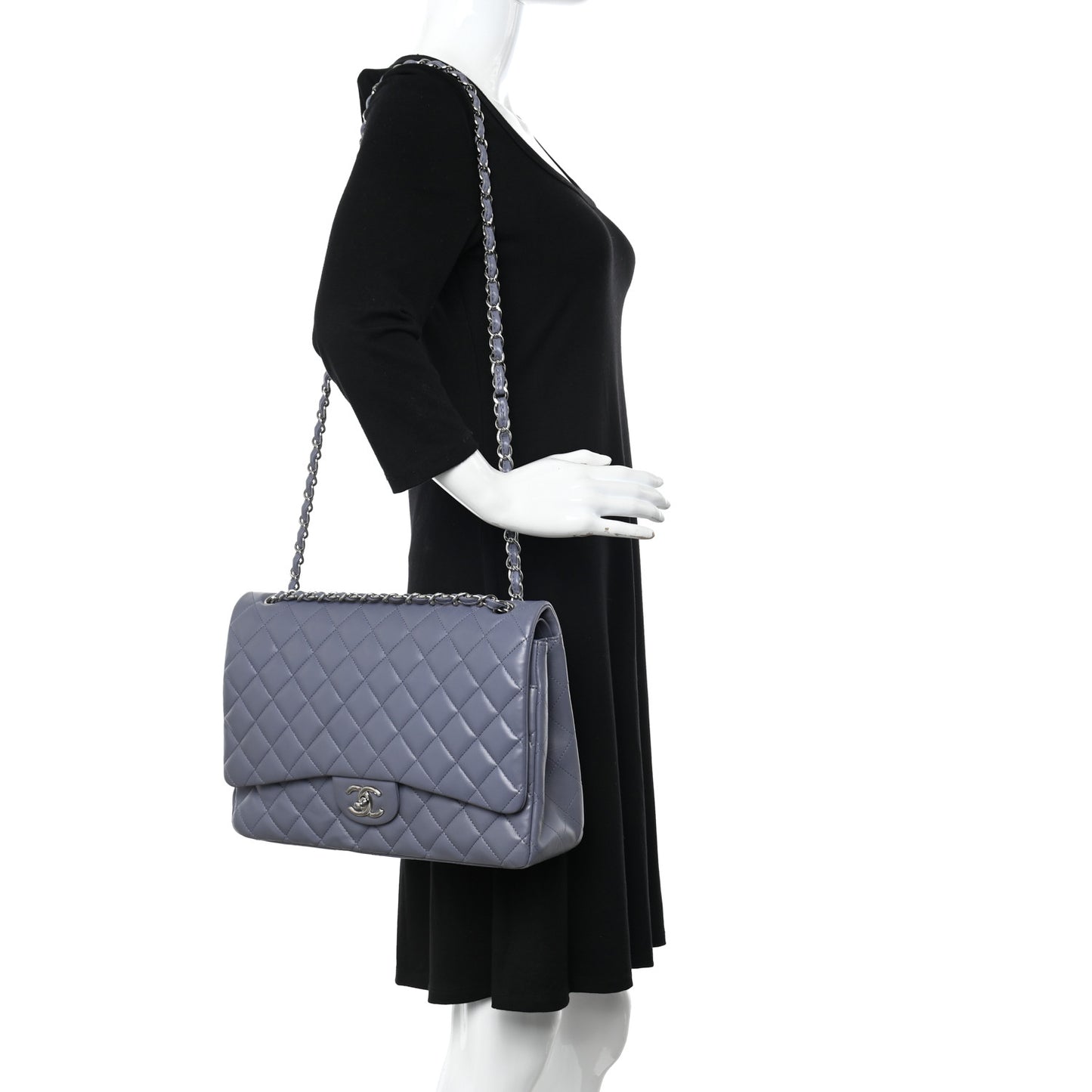 Lambskin Quilted Maxi Double Flap Light Purple