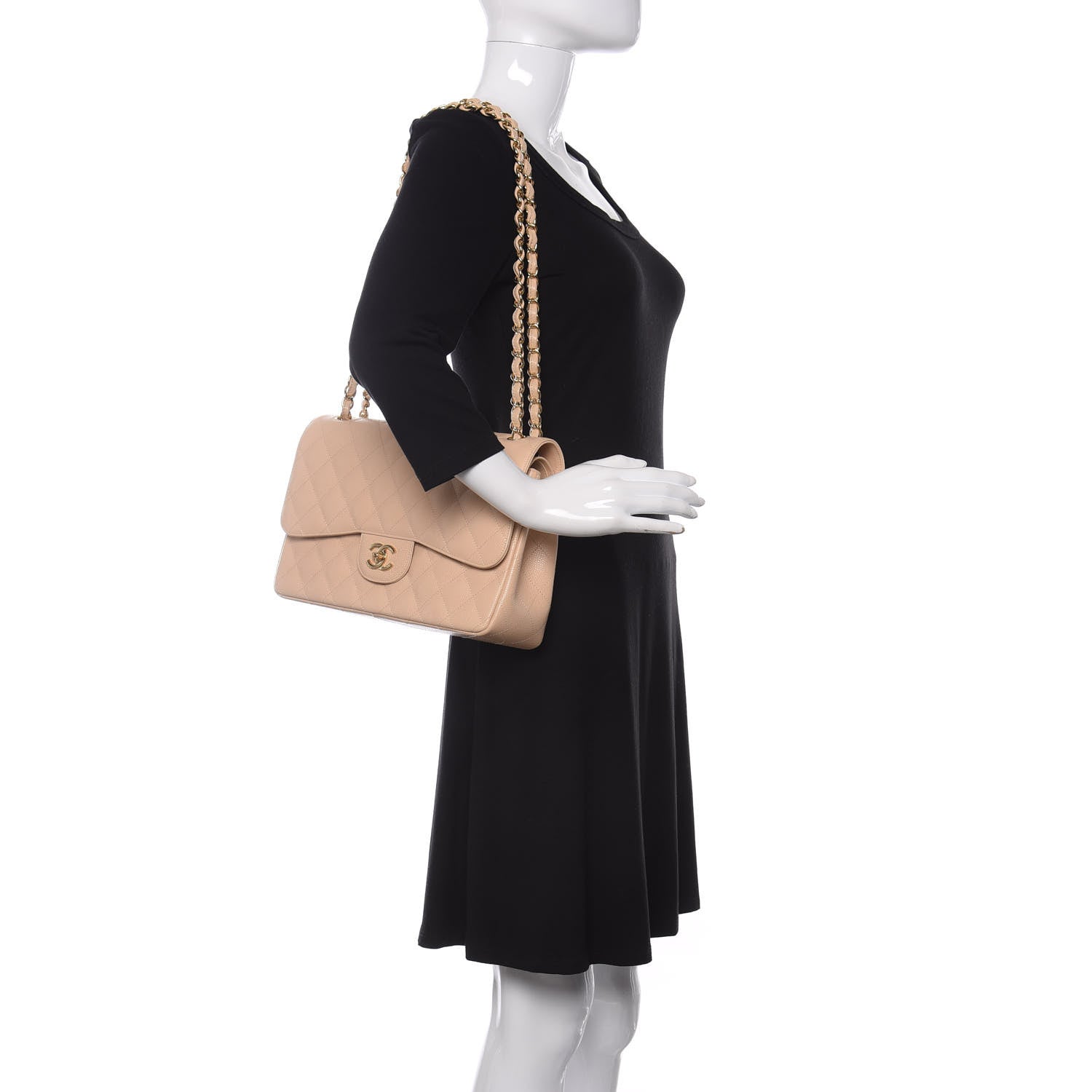 Chanel Caviar Quilted Jumbo Double Flap Light Beige 2 of 10
