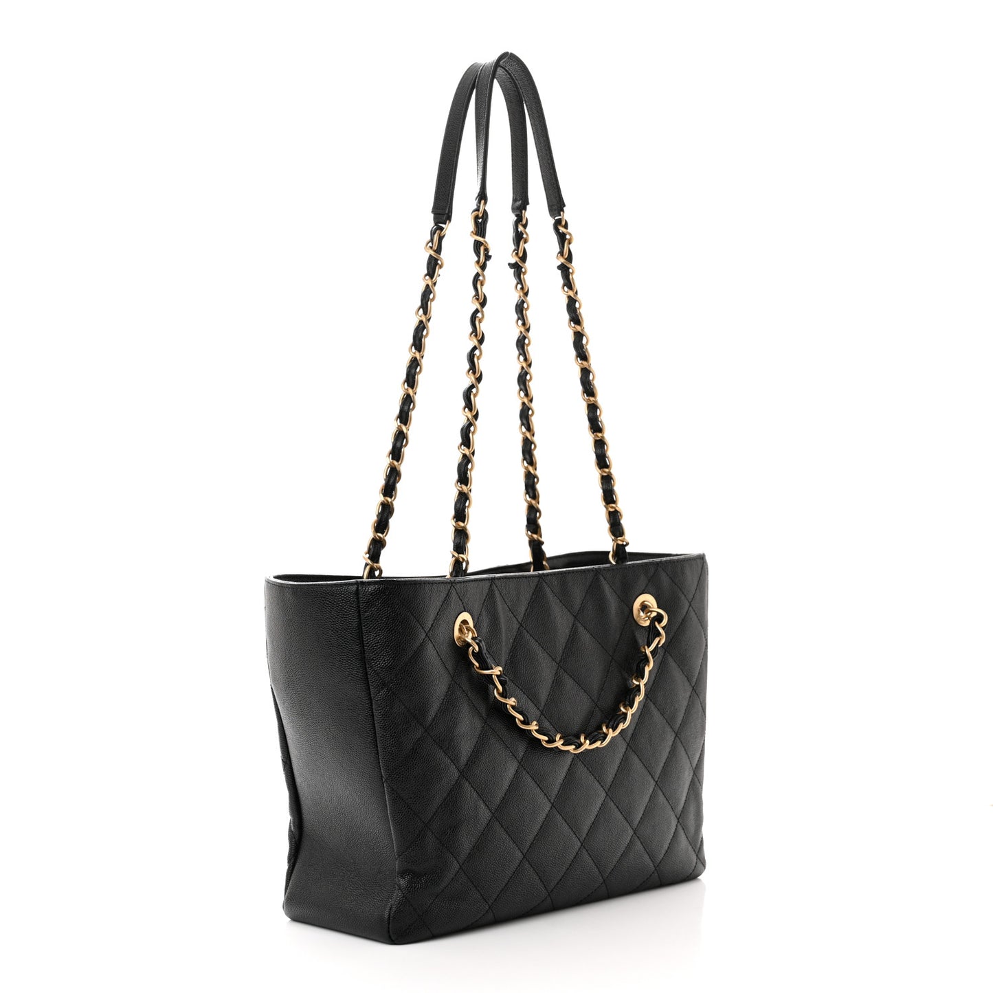 Caviar Quilted Small Shopping Tote Black