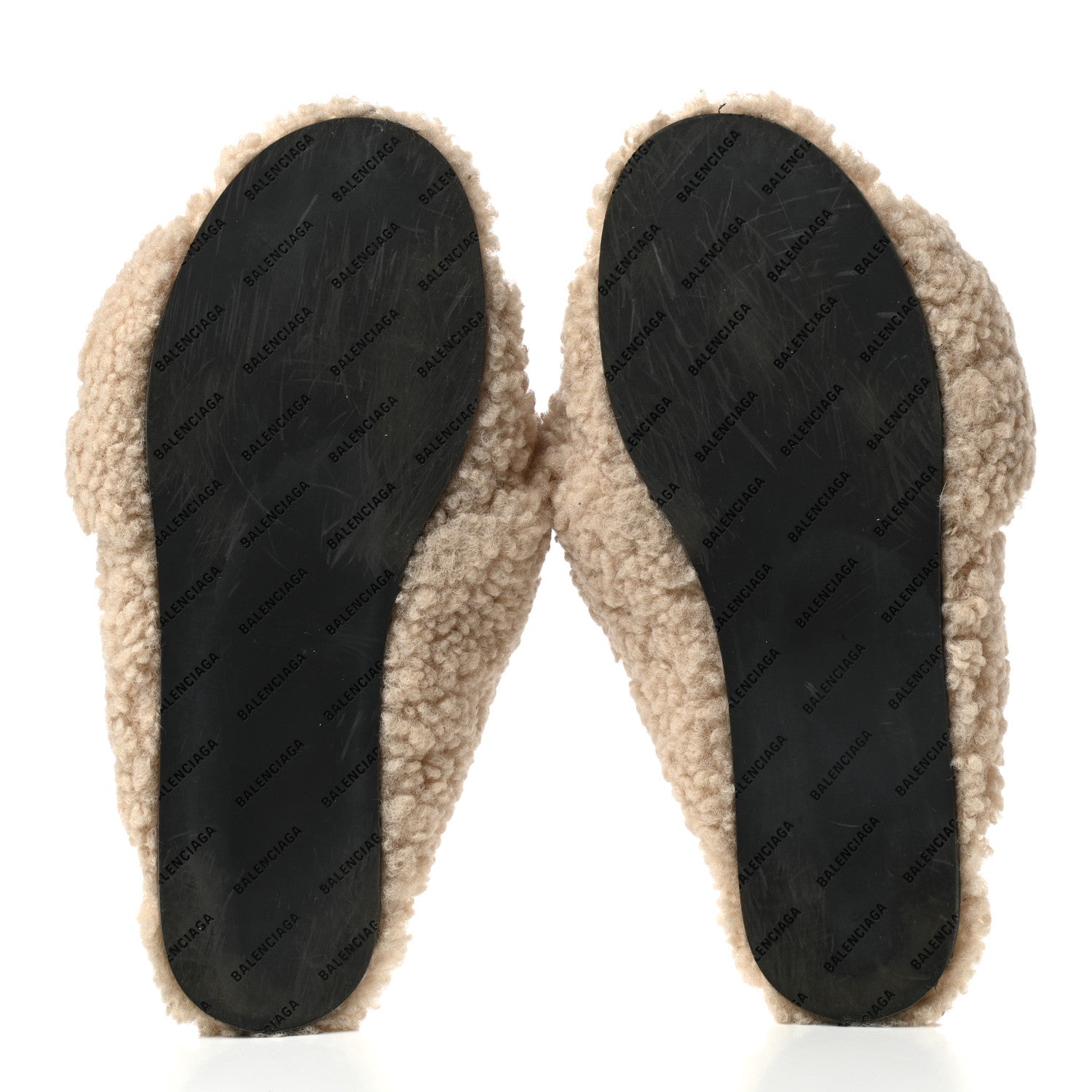 Balenciaga Faux Shearling Drapy Slide Sandals 37 Beige 5 of 6