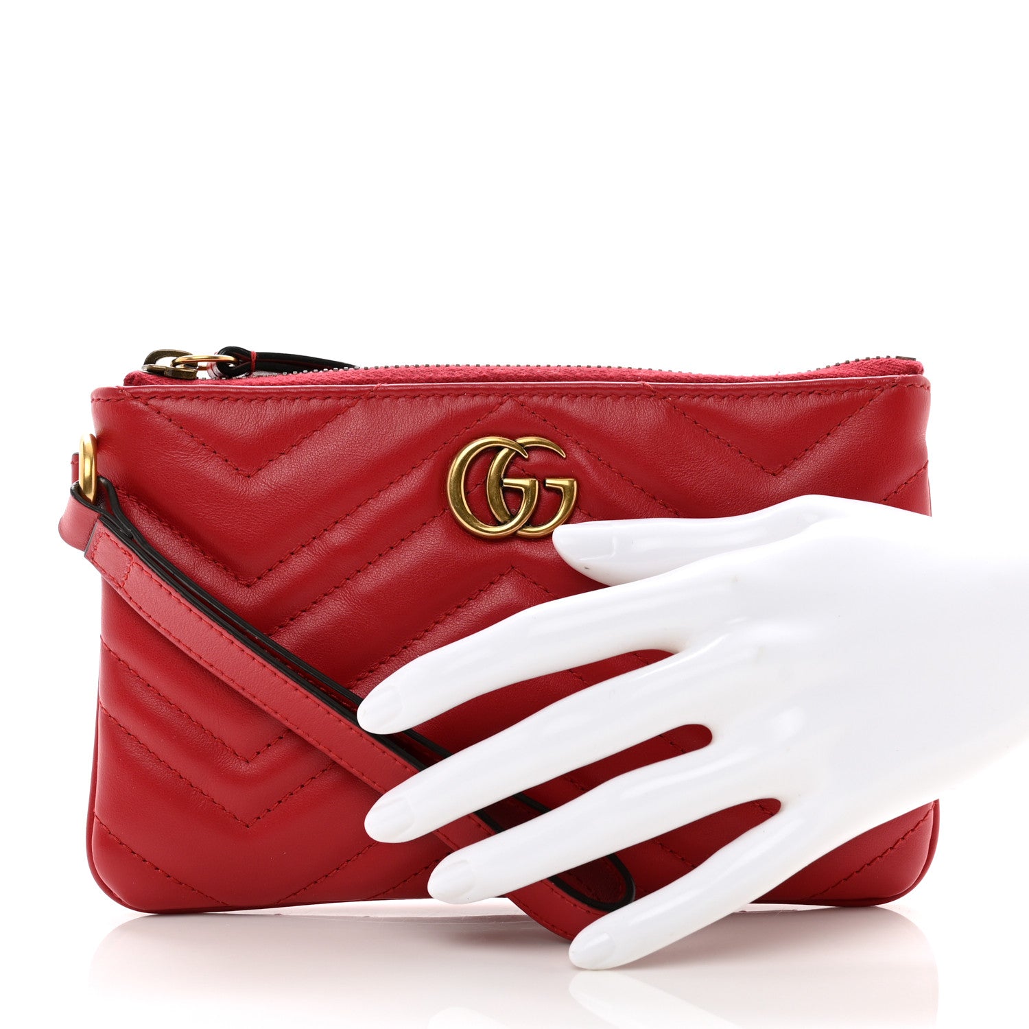 Gucci Calfskin Matelasse GG Marmont Wrist Wallet Hibiscus Red 2 of 8