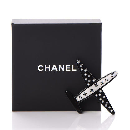 Chanel Resin Pearl CC Airplane Brooch Black White 4 of 5