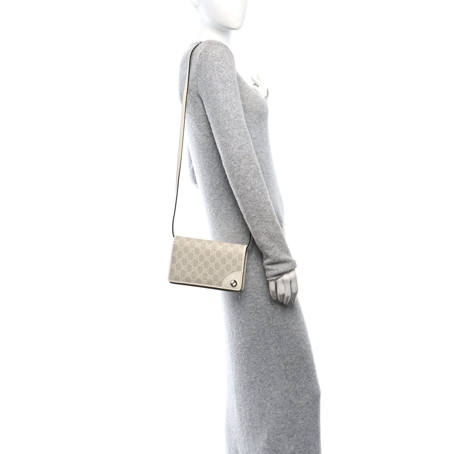 GG Emblem Monogram Wallet With Strap Beige White