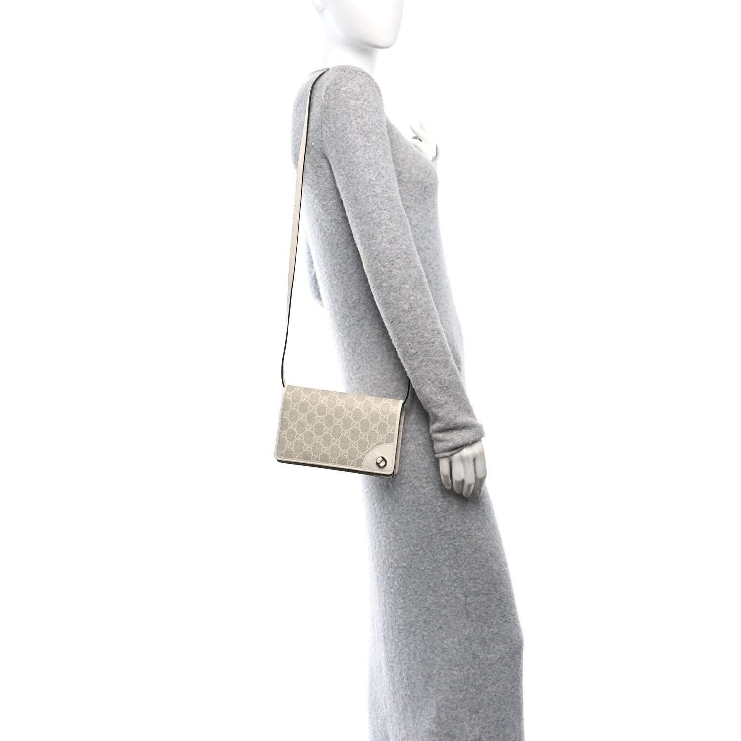 Gucci GG Emblem Monogram Wallet With Strap Beige White 2 of 10