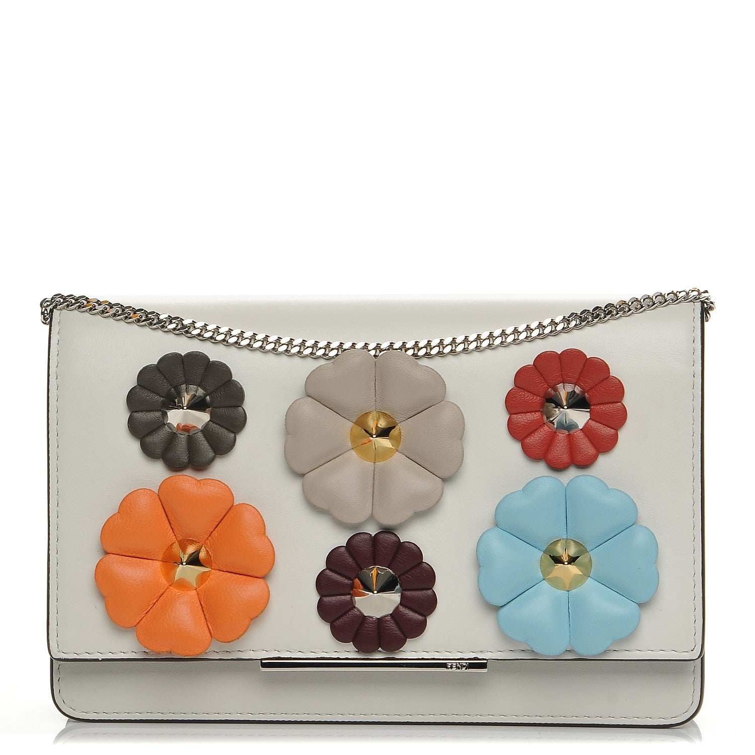 Fendi Vitello Century Lucido Nappa Flowerland Studded Tube Wallet On Chain White Ice Multicolor 1 of 7