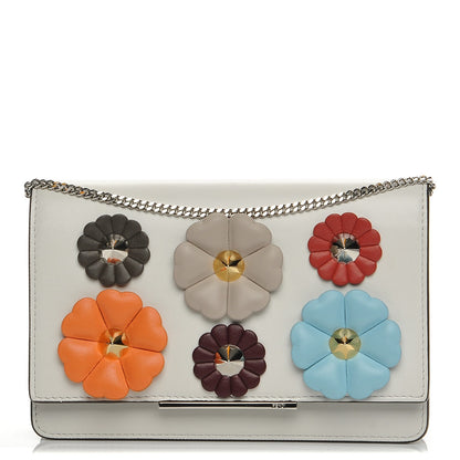 Fendi Vitello Century Lucido Nappa Flowerland Studded Tube Wallet On Chain White Ice Multicolor 1 of 7