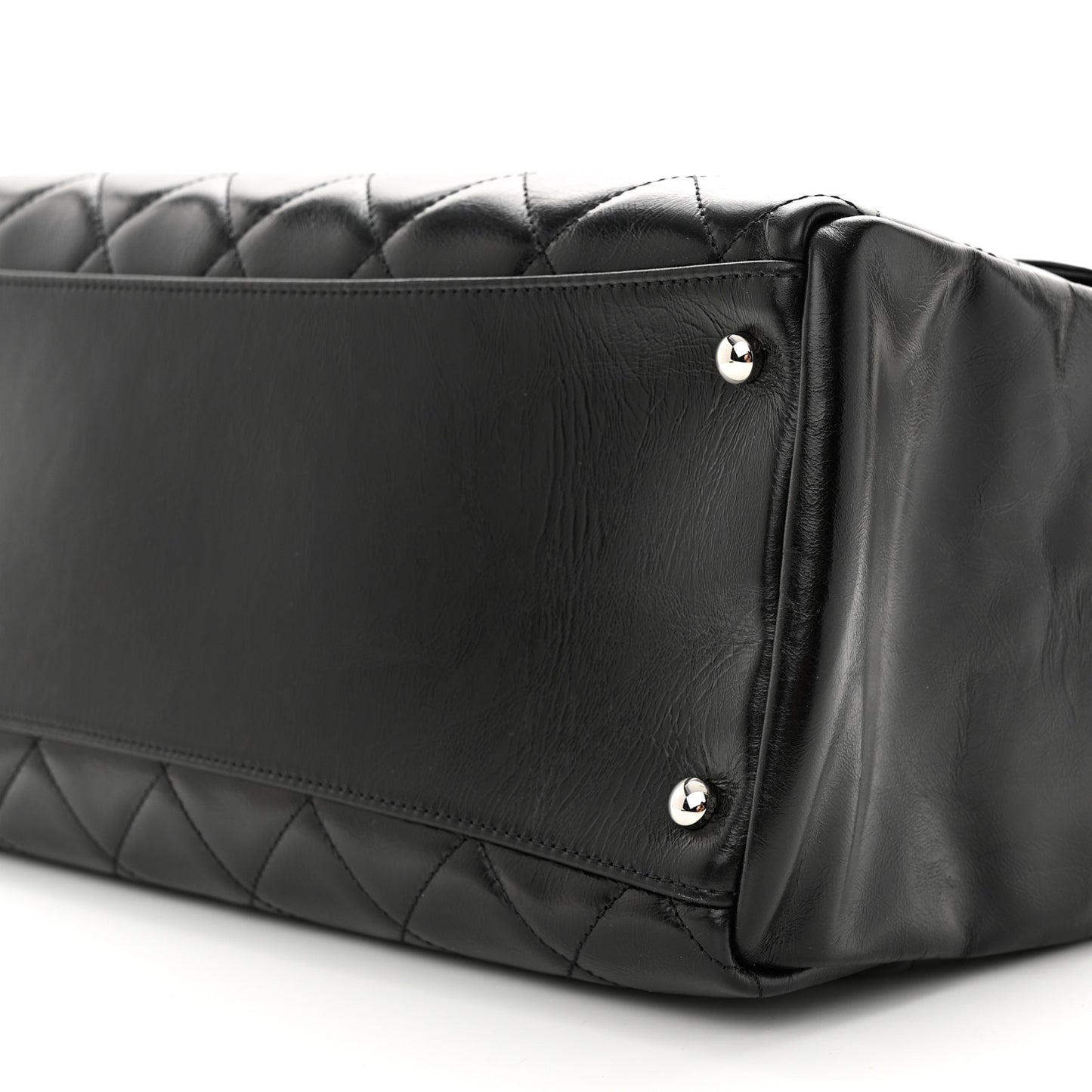 Glazed Calfskin Quilted Large CC Delivery Tote Black