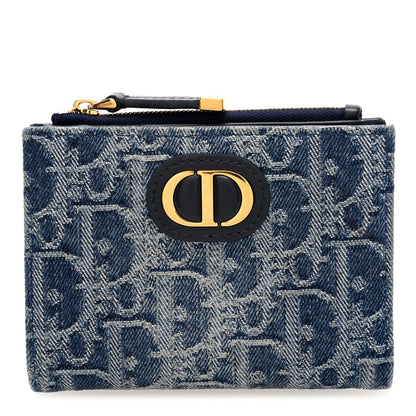 Christian Dior Denim Oblique 30 Montaigne Dahlia Wallet Blue 1 of 6