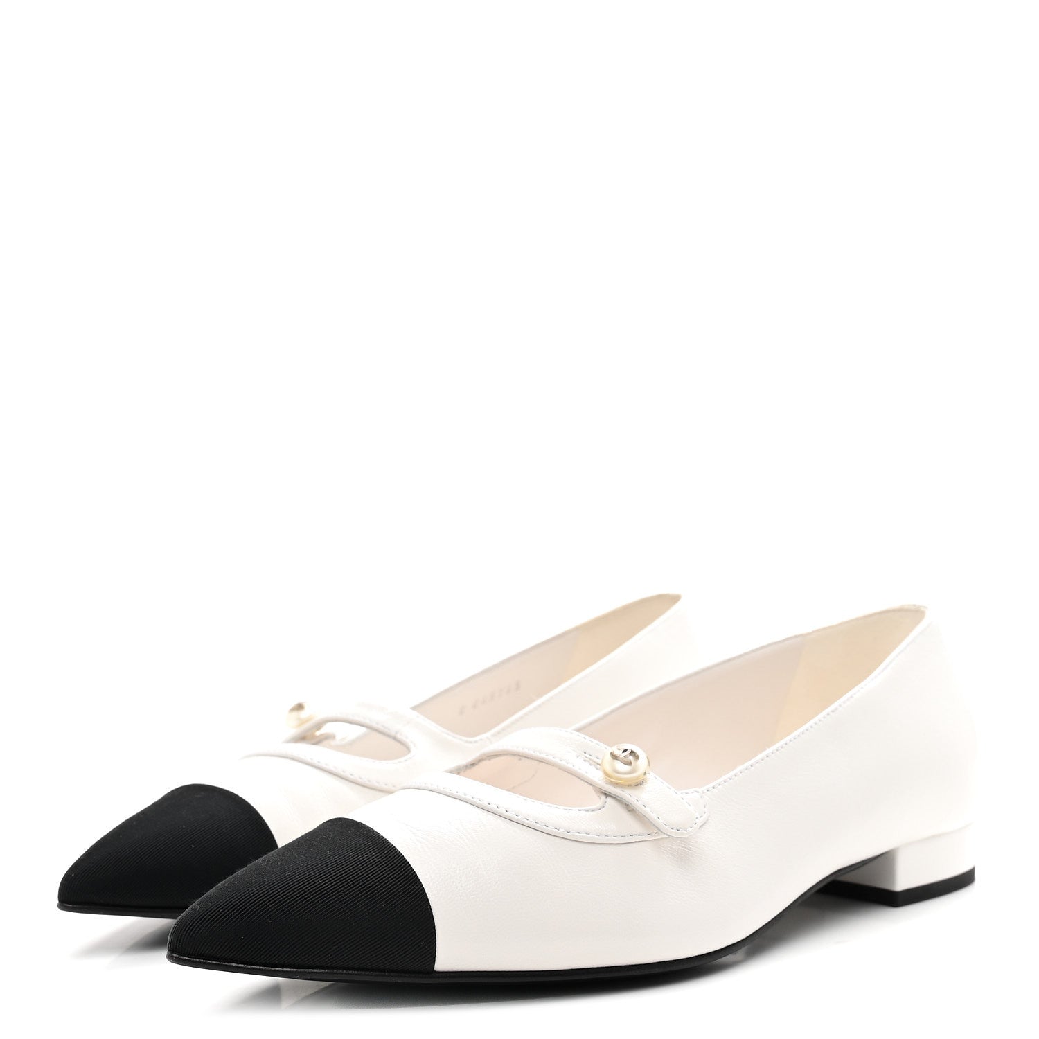 Chanel Shiny Lambskin Grosgrain Pearl Mary Janes Flats 38 White Black 4 of 10