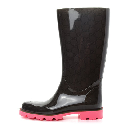Gucci Rubber Monogram Edinburg Rain Boots 38 Pink Brown 1 of 9