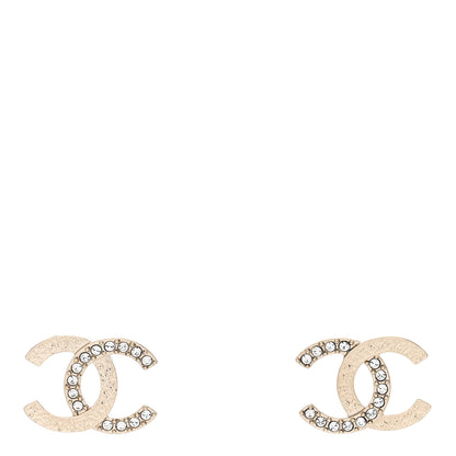 Chanel Textured Metal Crystal CC Earrings Gold 1 of 5