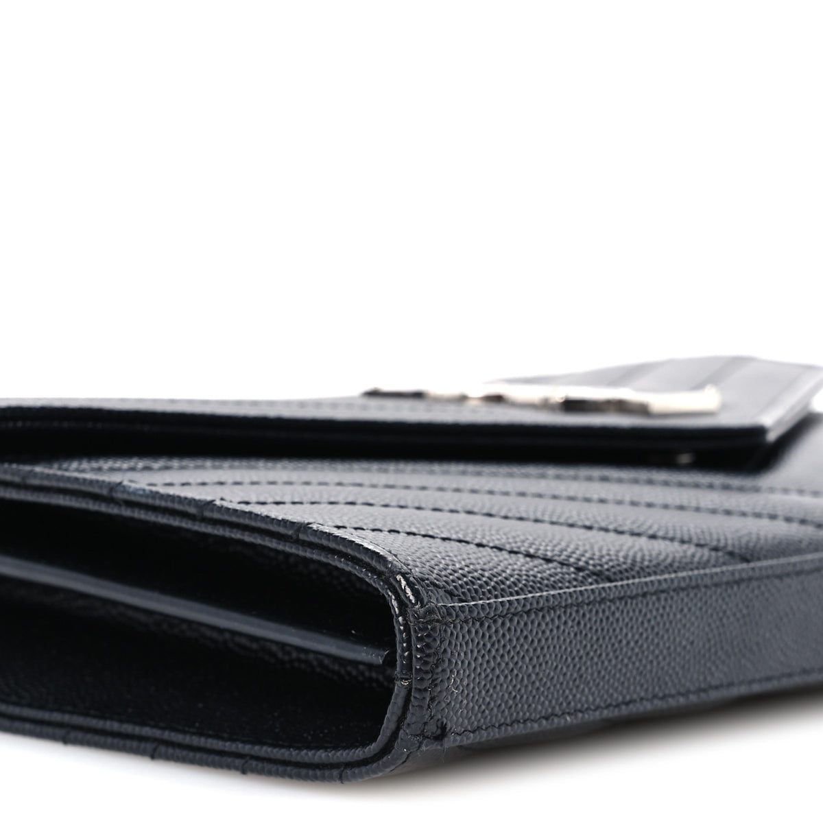 Saint Laurent Grain De Poudre Matelasse Chevron Monogram Chain Wallet Black 7 of 9