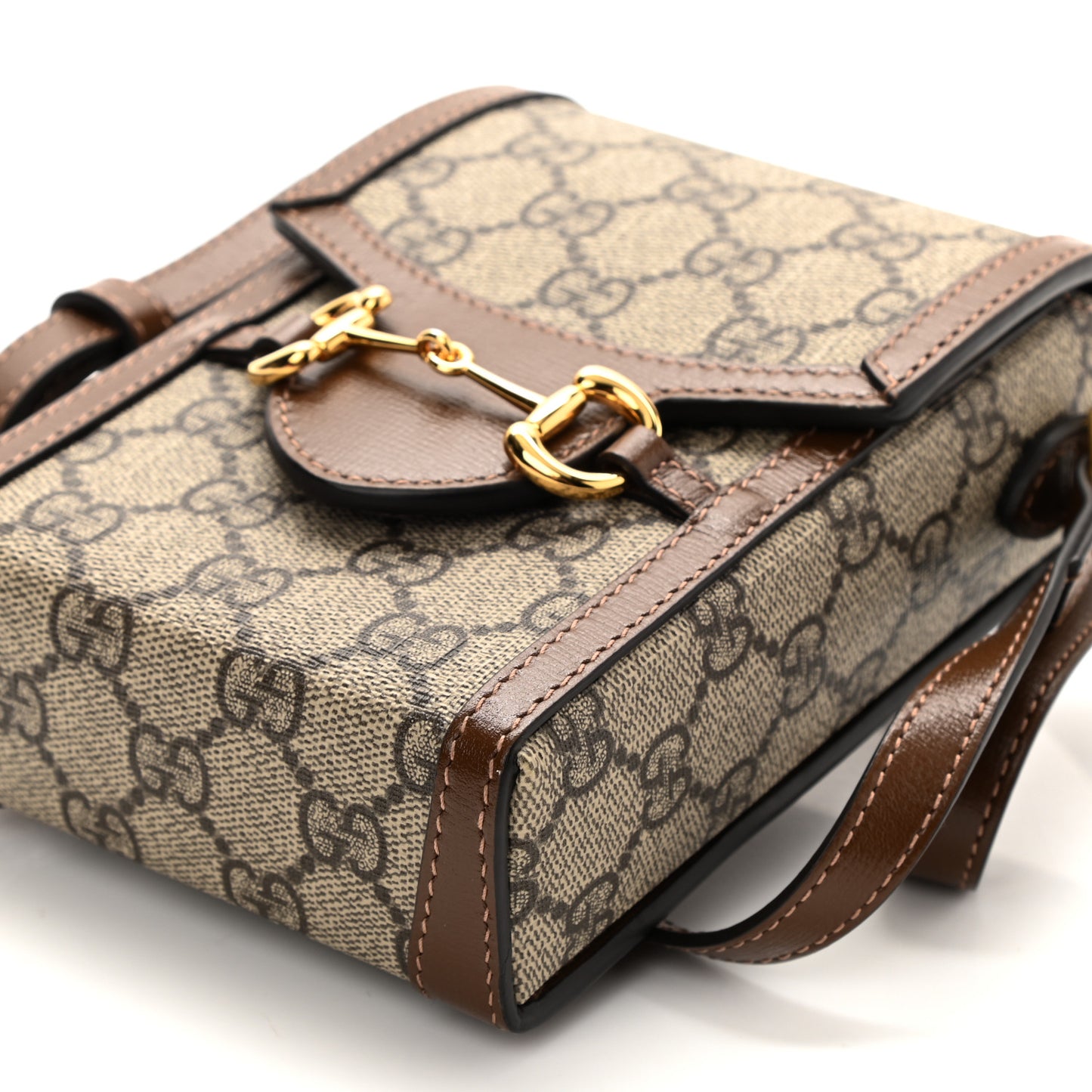 GG Supreme Monogram Mini Horsebit 1955 Crossbody Bag Beige Brown Sugar