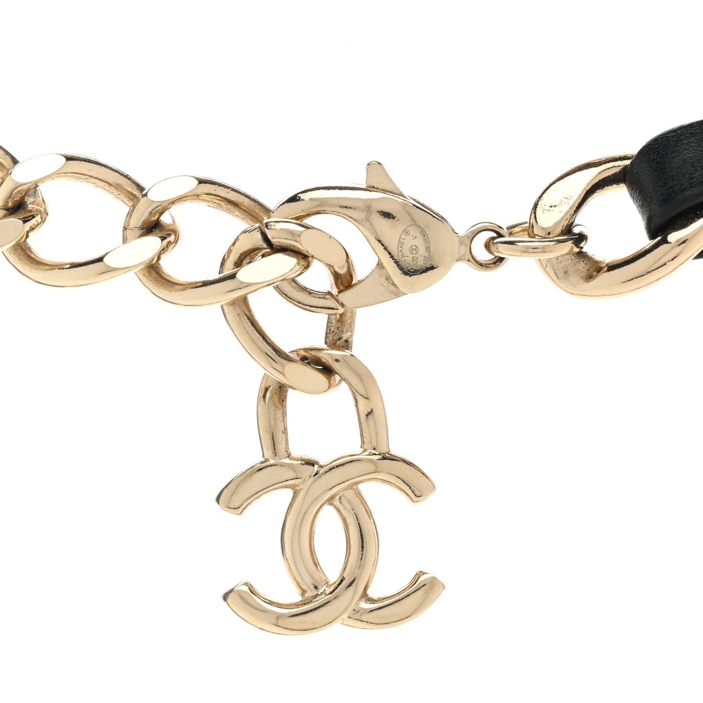 Metal Lambskin CC Choker Necklace Black Gold