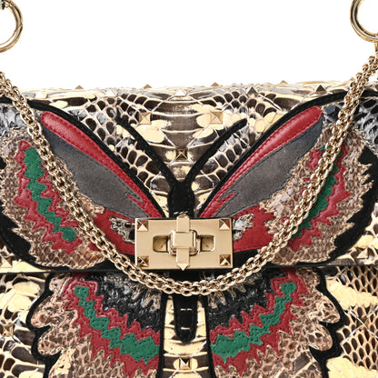 Valentino Garavani Snakeskin Lambskin Butterfly Medium Rockstud Spike Shoulder Bag Beige Multicolor 7 of 9