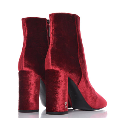 Saint Laurent Velvet Loulou Ankle Boots 39 Rouge Eros 4 of 9