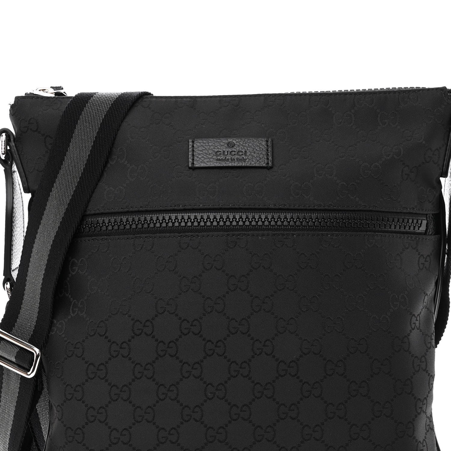 Gucci Nylon Monogram Medium Flat Messenger Bag Black 7 of 10