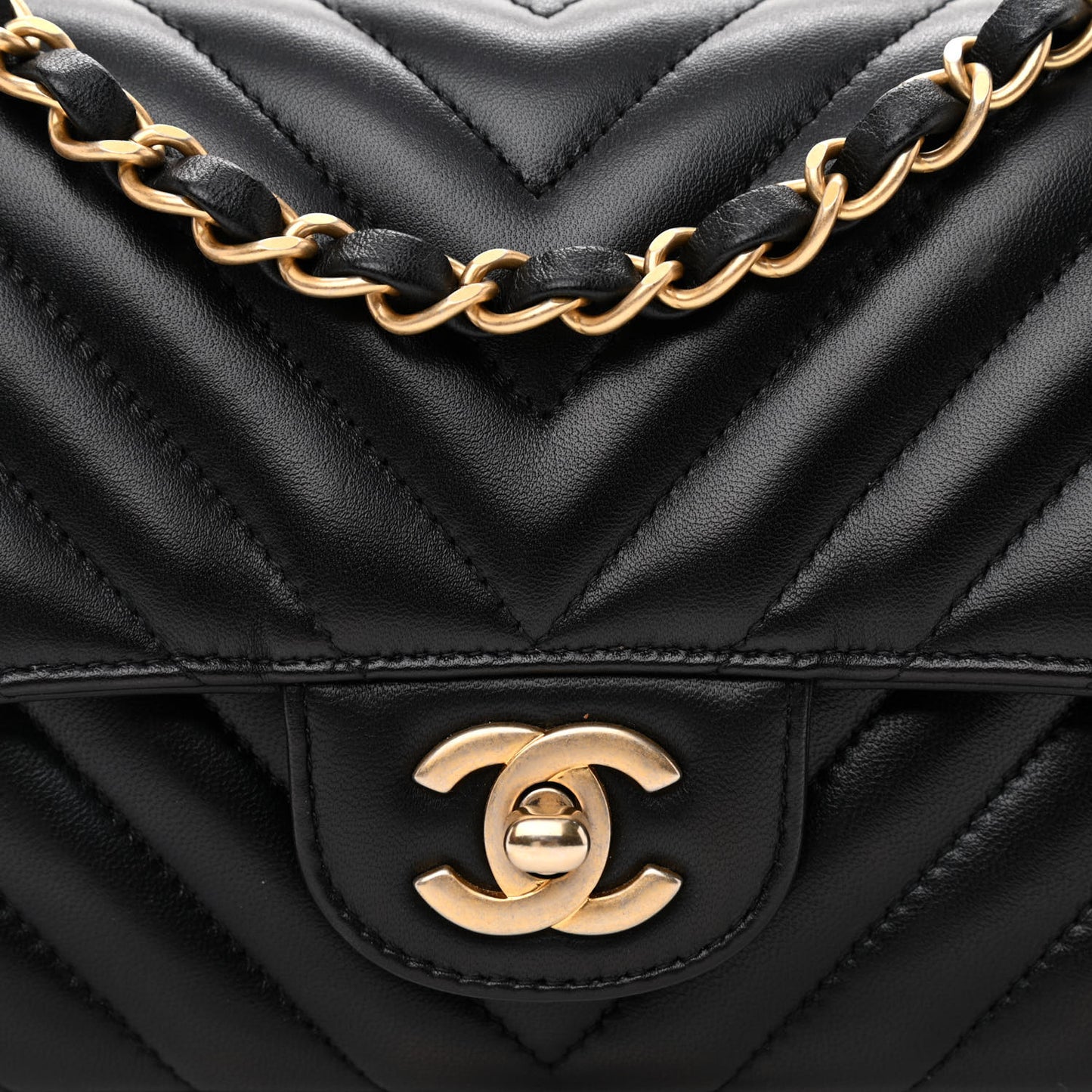 Lambskin Chevron Quilted Mini Rectangular Flap Black