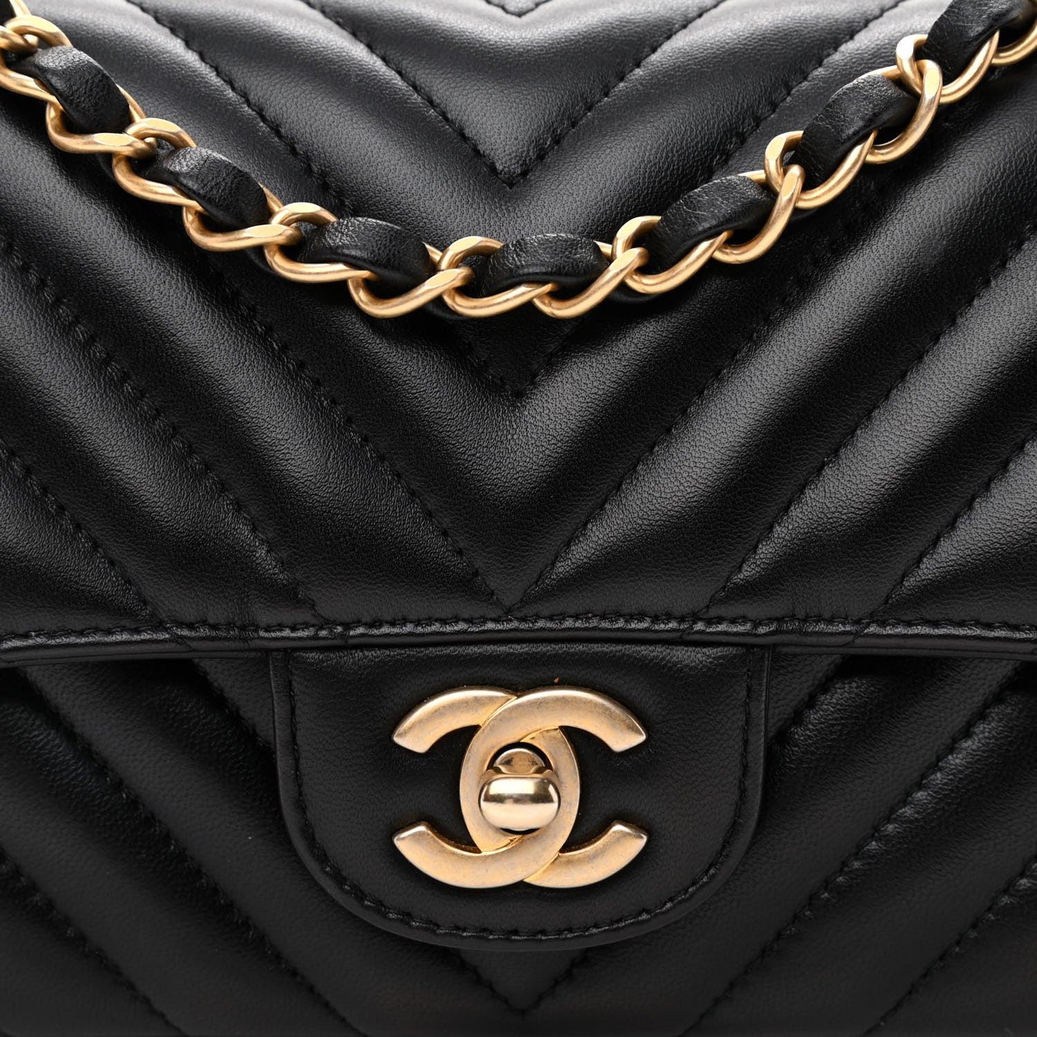 Chanel Lambskin Chevron Quilted Mini Rectangular Flap Black 8 of 11