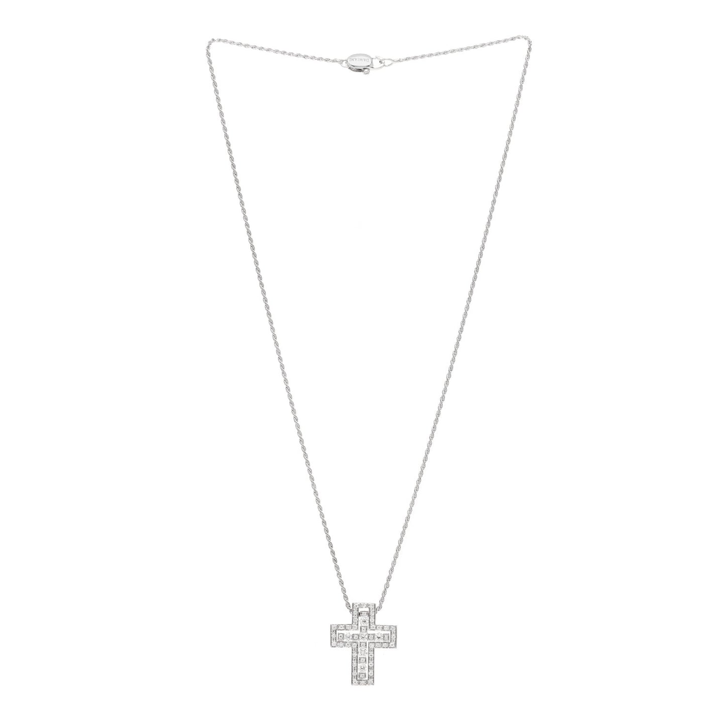 18K White Gold Diamond Small Belle Epoque Cross Pendant Necklace