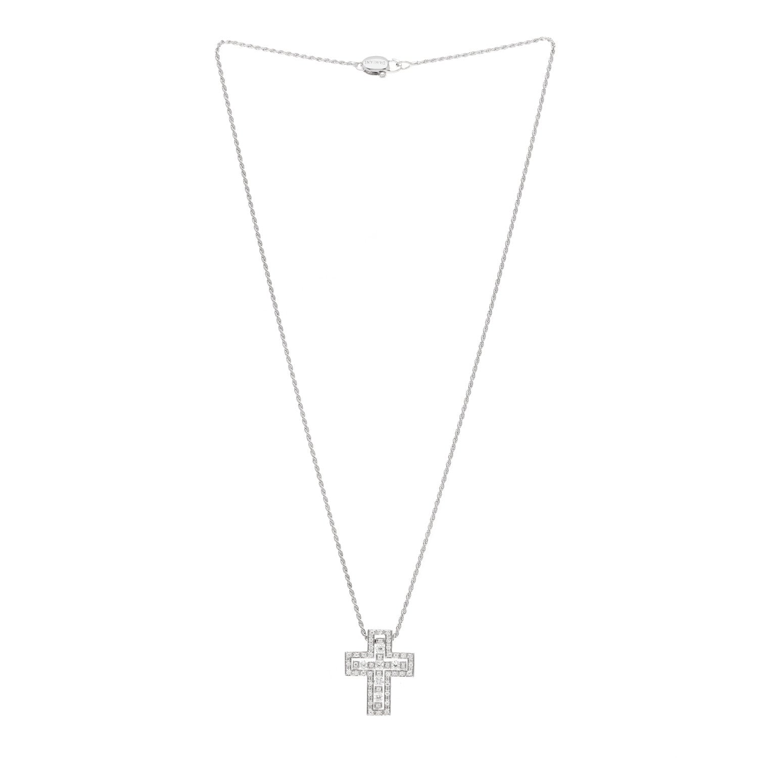Damiani 18K White Gold Diamond Small Belle Epoque Cross Pendant Necklace 3 of 5