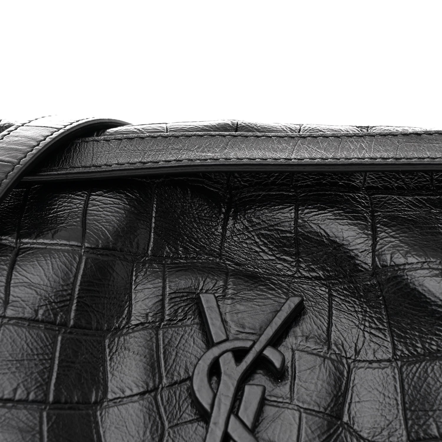 Saint Laurent Crocodile Embossed Lambskin Monogram Medium Niki Chain Satchel Black 8 of 10