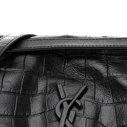 Saint Laurent Crocodile Embossed Lambskin Monogram Medium Niki Chain Satchel Black 8 of 10