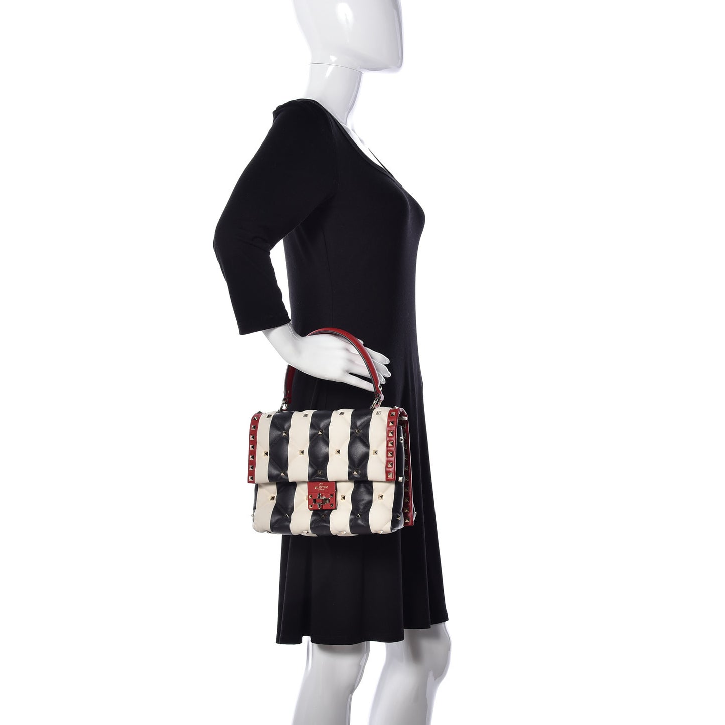 Nappa Striped Medium Candystud Top Handle Bag White Black