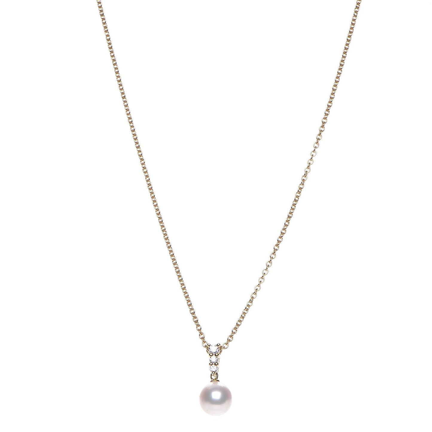 18K Yellow Gold Diamond Pearl 8mm Morning Dew Pendant Necklace