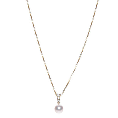 Mikimoto 18K Yellow Gold Diamond Pearl 8mm Morning Dew Pendant Necklace 1 of 6
