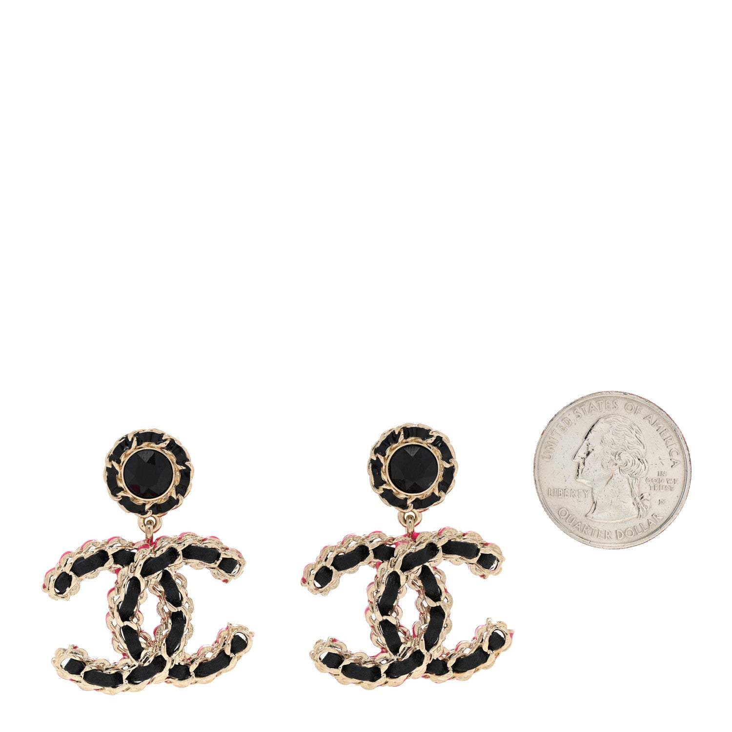 Chanel Metal Lambskin CC Chain Drop Earrings Gold Pink 2 of 5