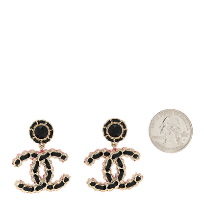 Chanel Metal Lambskin CC Chain Drop Earrings Gold Pink 2 of 5