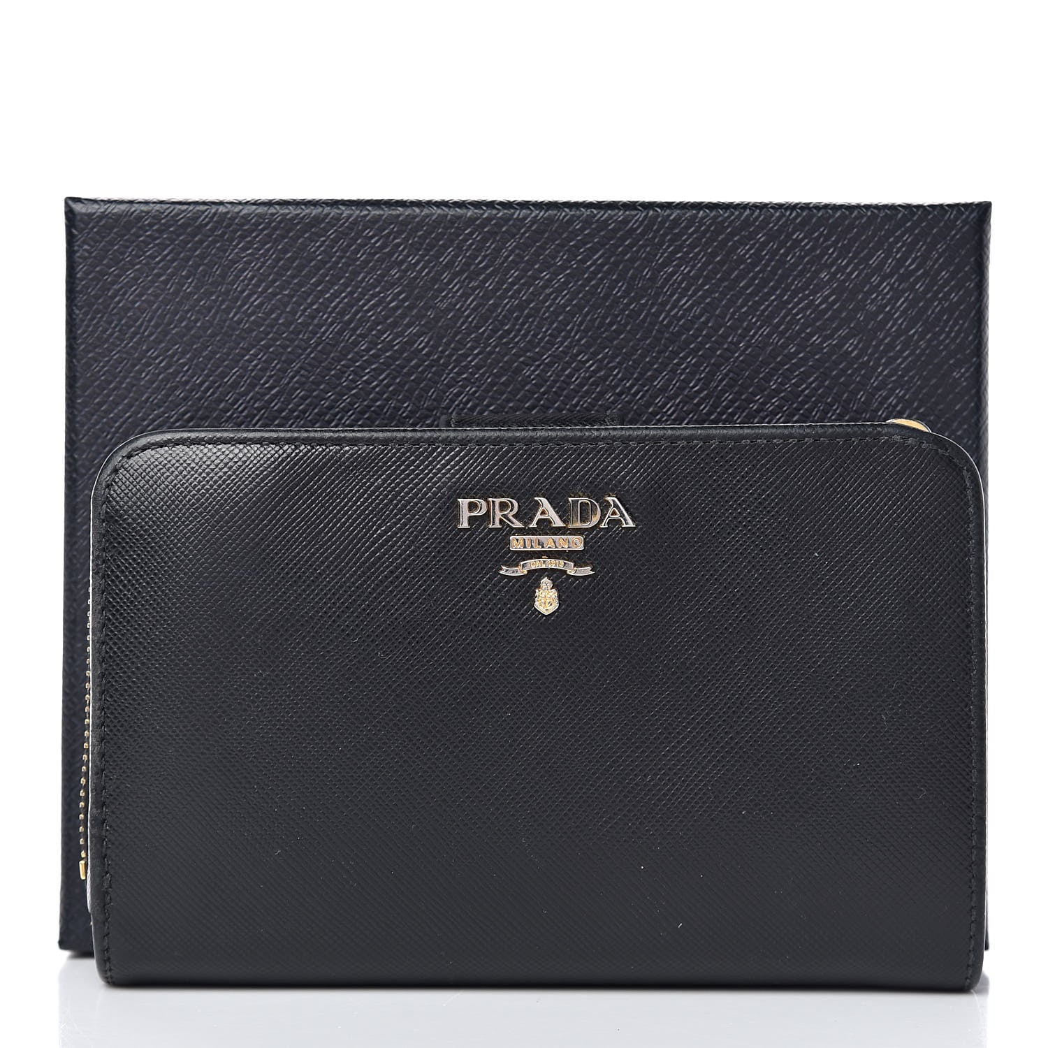 Prada Saffiano Metal Compact Wallet Black 13 of 13