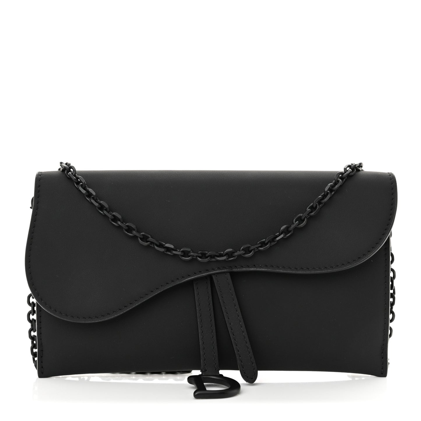 Ultra Matte Calfskin Saddle Chain Wallet Pouch Black
