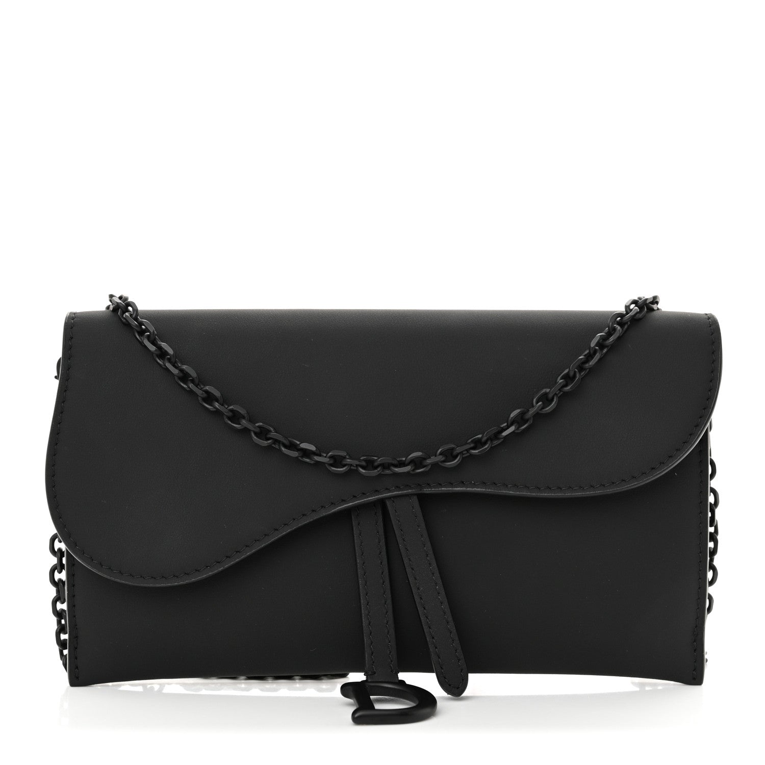 Christian Dior Ultra Matte Calfskin Saddle Chain Wallet Pouch Black 1 of 10